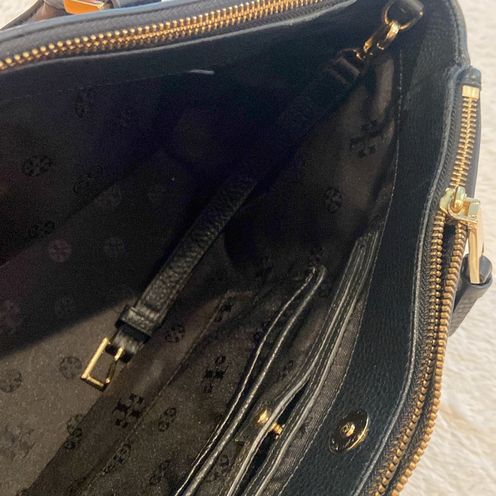 Tory Burch Robinson Black Pebbled Leather Double Zip Tote Satchel Bag - Picture 7 of 16